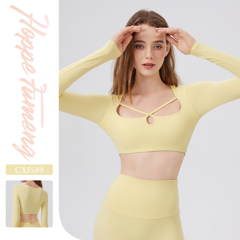 【Fumeng】Áo dài tay tập yoga mùa đông lạnh cổ vuông lỗ xẻ quyến rũ thấm hút nhanh tạo dáng nữ