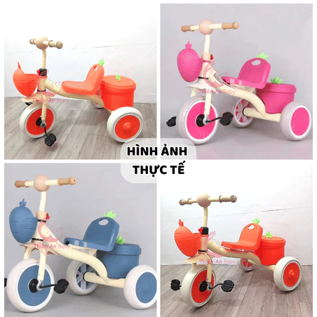 Xe đạp cho bé cà rốt CÓ GIỎ ĐỰNG ĐỒ CHƠI, xe đạp trẻ em 3 bánh, xe đạp 3 bánh cho bé từ 2 - 6 tuổi