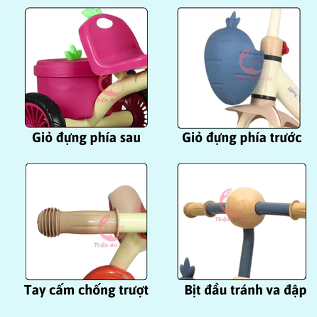 Xe đạp cho bé cà rốt CÓ GIỎ ĐỰNG ĐỒ CHƠI, xe đạp trẻ em 3 bánh, xe đạp 3 bánh cho bé từ 2 - 6 tuổi