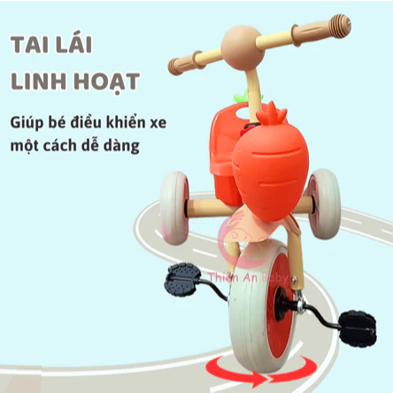 Xe đạp cho bé cà rốt CÓ GIỎ ĐỰNG ĐỒ CHƠI, xe đạp trẻ em 3 bánh, xe đạp 3 bánh cho bé từ 2 - 6 tuổi
