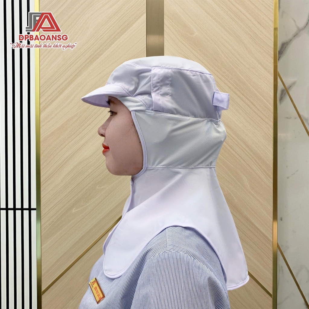 Nón Vải Trùm Đầu Phủ Vai Gáy Công Nhân Thực Phẩm, Thủy Sản – Màu Trắng Sạch Sẽ, Dễ Đội