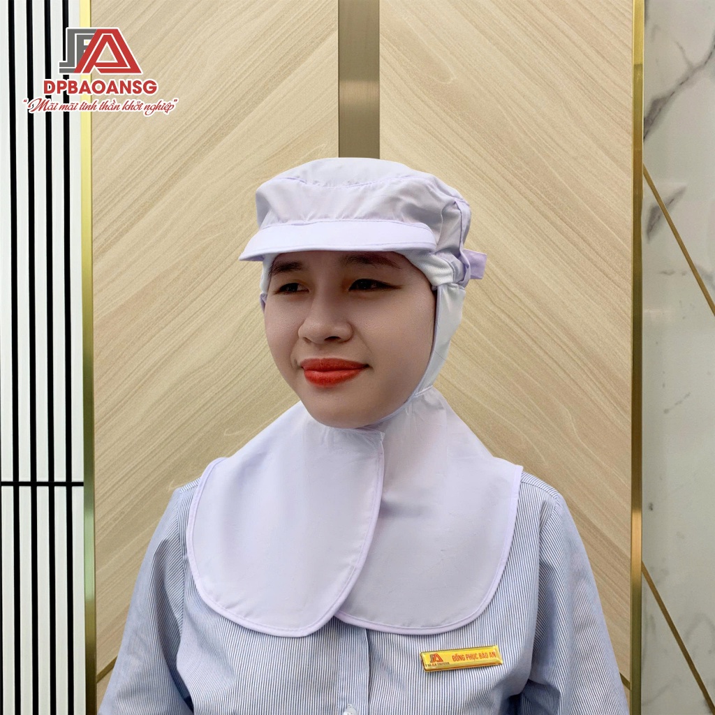 Nón Vải Trùm Đầu Phủ Vai Gáy Công Nhân Thực Phẩm, Thủy Sản – Màu Trắng Sạch Sẽ, Dễ Đội
