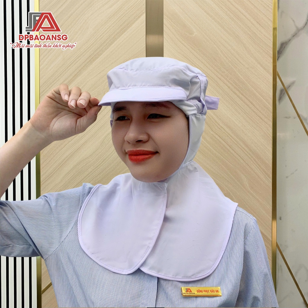 Nón Vải Trùm Đầu Phủ Vai Gáy Công Nhân Thực Phẩm, Thủy Sản – Màu Trắng Sạch Sẽ, Dễ Đội