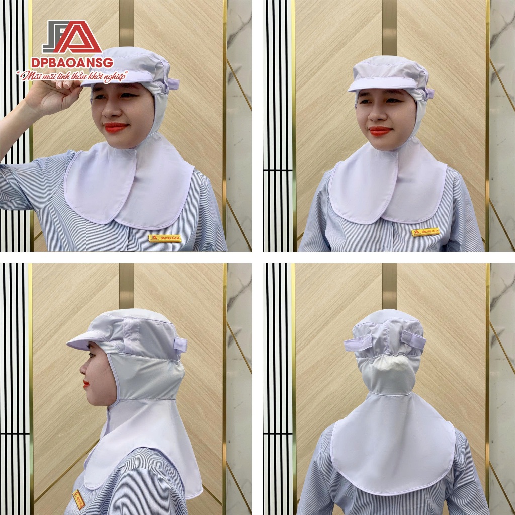 Nón Vải Trùm Đầu Phủ Vai Gáy Công Nhân Thực Phẩm, Thủy Sản – Màu Trắng Sạch Sẽ, Dễ Đội