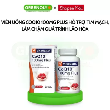 Viên Uống VitaHealth COQ10 100mg Plus Hỗ Trợ Sức Khỏe Tim Mạch, Làm Chậm Quá Trình Lão Hóa 30 Viên