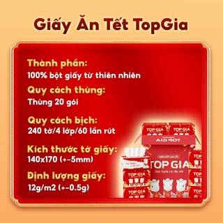 [BAO BÌ MỚI] Thùng 20 gói giấy chữ C Topgia 400 tờ 4 lớp cao cấp mềm mịn, giấy siêu to an toàn cho da