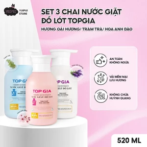 Set 3 Chai Nước Giặt Đồ Lót TopGia 520ml - 3 Mùi Oải Hương/ Tràm Trà/ Hoa Anh Đào Dịu Nhẹ Khử Mùi