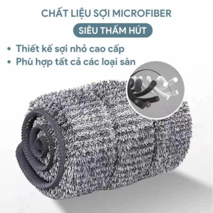 Cây Lau Nhà Tự Vắt Thông Minh 2 Ngăn - Chổi Lau Xoay 360 Độ Kèm Bông Microfiber Cao Cấp
