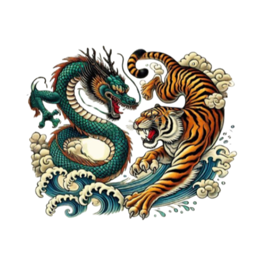 Hình in pét ủi nhiệt quần áo mẫu RỒNG HỔ may mắn,nhiều mẫu,nhiều size
