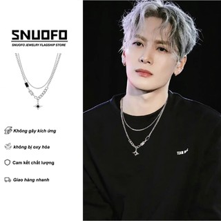 SNUOFO - Dây chuyền hình ngôi sao bốn cánh hai lớp dành cho nam, thích hợp để đeo cùng áo len cổ cao mùa thu đông