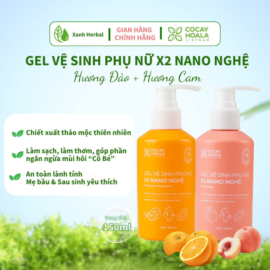 Dung dịch vệ sinh phụ nữ Cỏ Cây Hoa Lá Xanh Herbal X2 Nano Nghệ - Hỗ trợ làm sạch vùng kín, Dịu nhẹ, dùng cho mẹ bầu