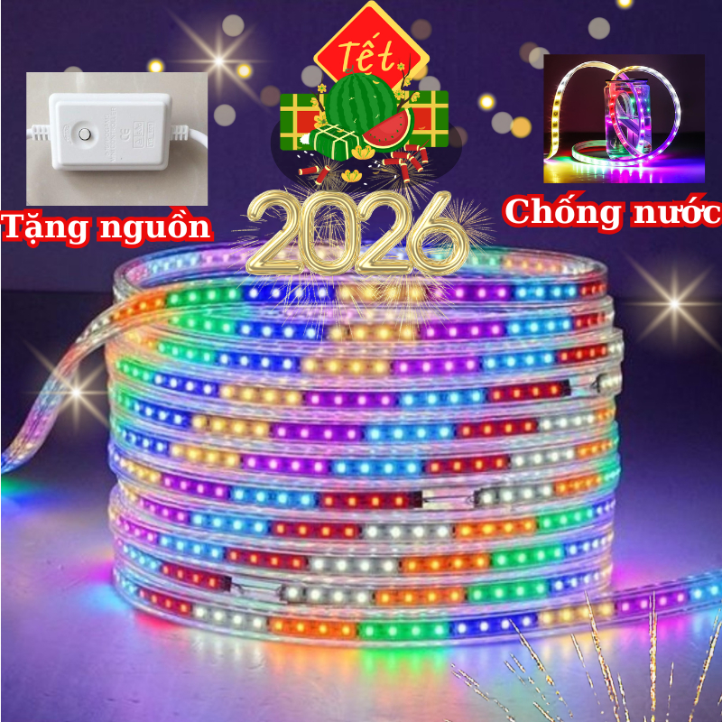 Dây đèn led 2835 nháy đuổi chống nước 5m, 10m, 20m, 30m, tặng kèm nguồn, dễ trang trí trong nhà và ngoài trời