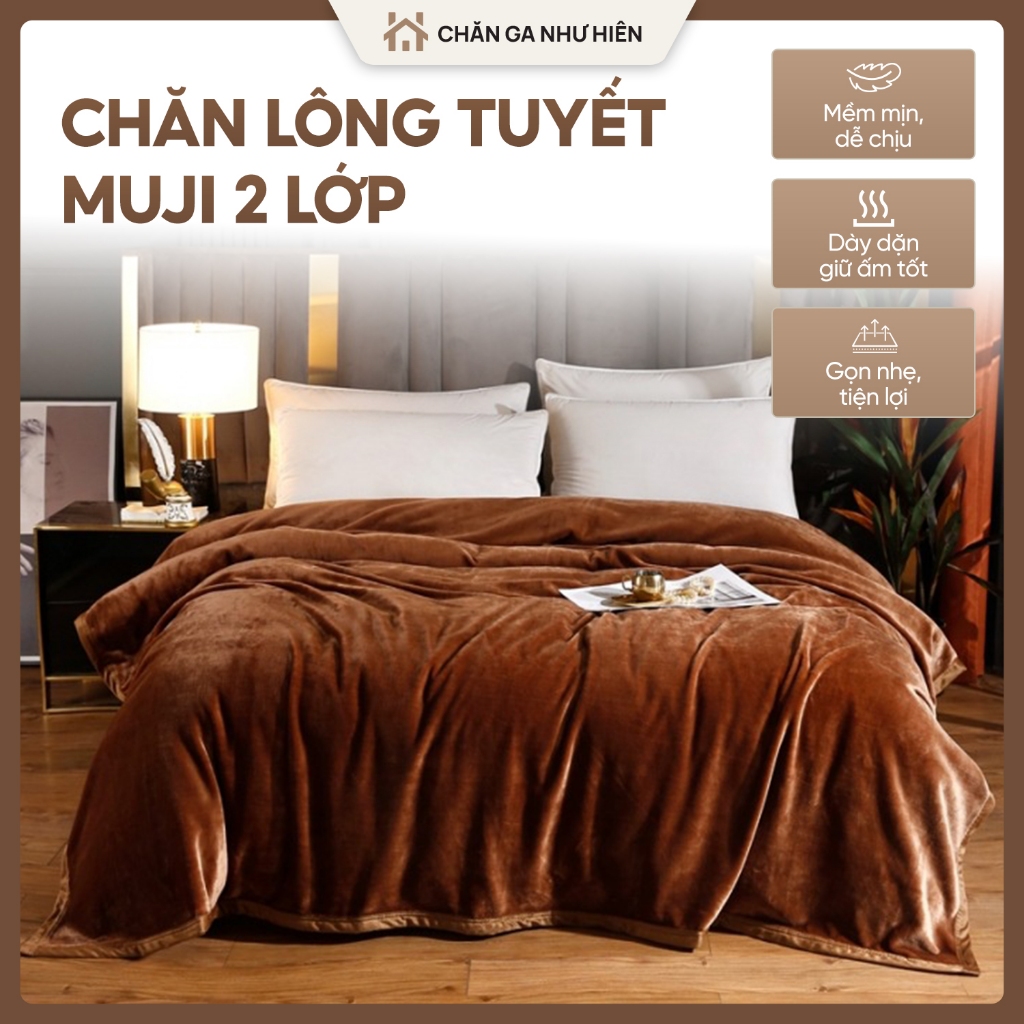 Chăn Lông Tuyết MuJi 2 mặt lông siêu mềm mịn – Giữ ấm tốt – Kích thước 2m x 2m3 - Hàng Nhập Khẩu Loại 1