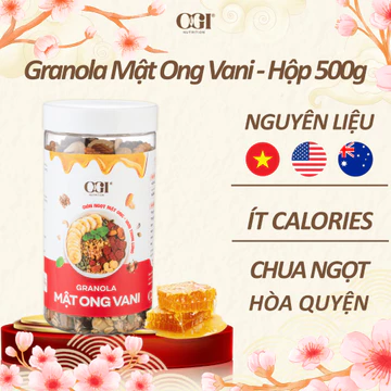 Granola Siêu Hạt Mật Ong Vani Hộp 500g – Topping Đa Dạng, Ngũ Cốc Thơm Vani, Ăn Sáng & Ăn Kiêng Healthy - OGI Nutrition