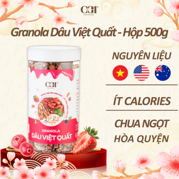 Granola Siêu Hạt Dâu Việt Quất Hộp 500g –Chua Ngọt Tự Nhiên –Ngũ Cốc Ăn Sáng, Ăn Kiêng & Ăn Vặt Lành Mạnh –OGI Nutrition