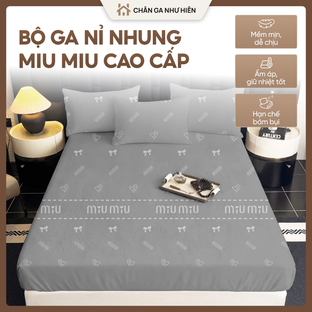 Bộ ga gối nỉ nhung Miu Miu cao cấp – Mềm mịn ấm áp – Mẫu mới 2025