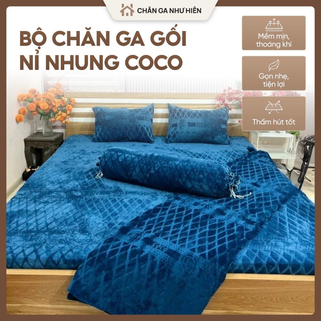 Set 5 Món Chăn Ga Gối Nỉ Nhung COCO Cao Cấp, Mềm Mịn Ấm Áp Giữ Nhiệt Tốt Mùa Đông