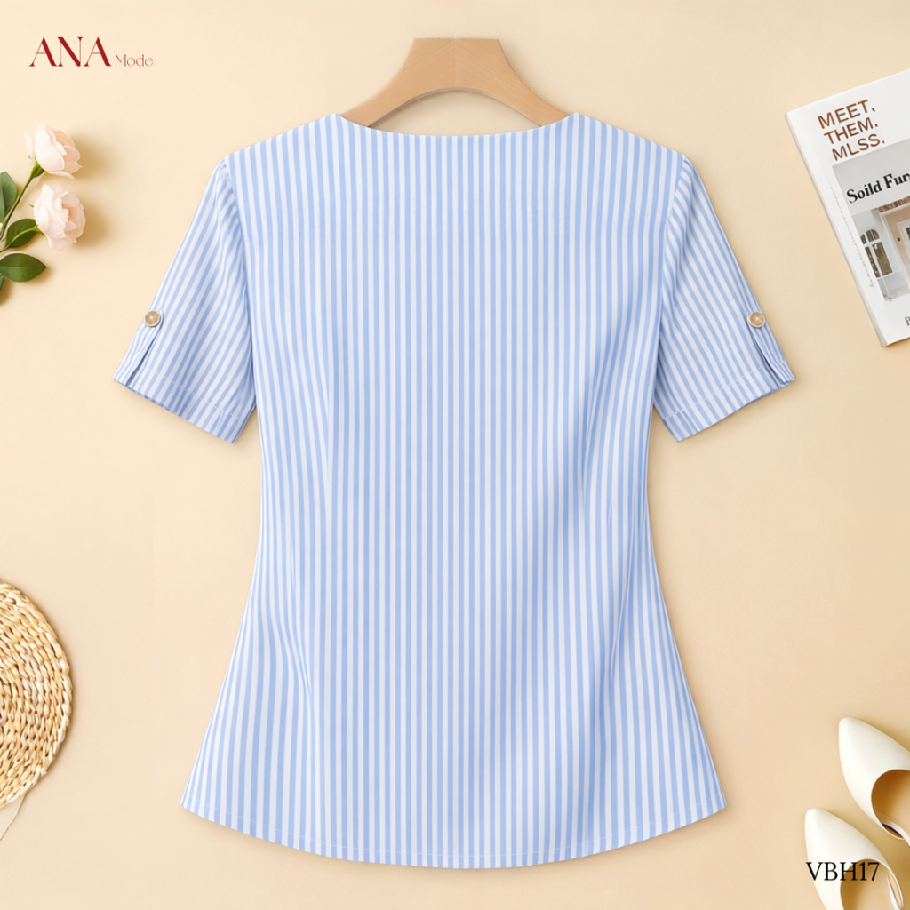 Áo Kiểu Kẻ Sọc Trung Niên ANA Mode Chất Liệu Kate Sọc Thanh Lịch Đi Tiệc Quà Tặng Mẹ AK25VBH17