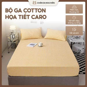 Bộ Ga Giường Cotton Đũi 3 Món Cao Cấp – Mềm Mịn Thoáng Mát, Họa Tiết Caro