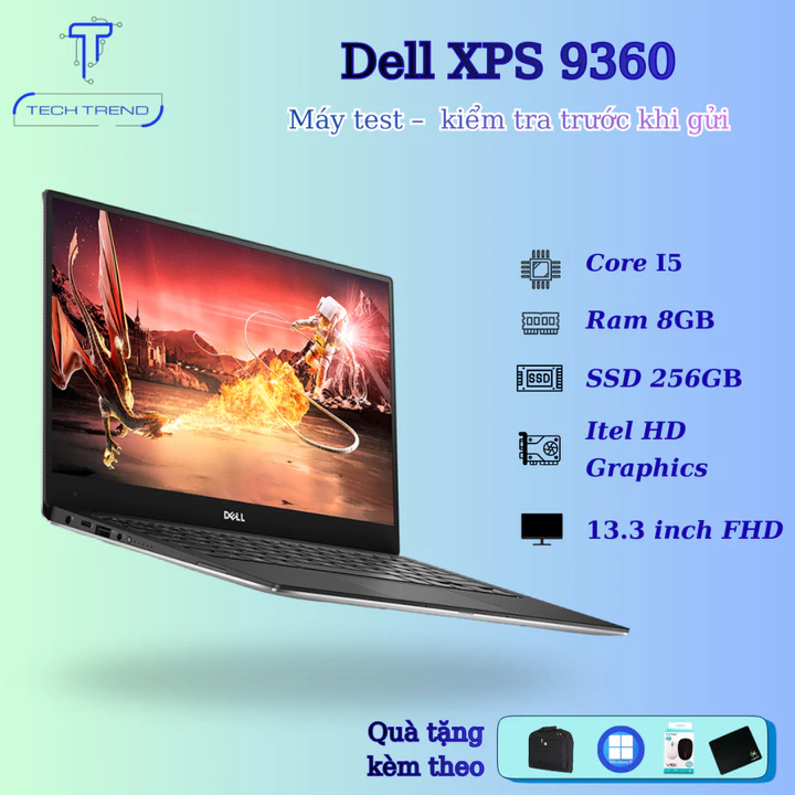 Laptop Dell XPS 9360 cấu hình cao, Core i5 , Ram 8gb, ổ SSD 256gb, màn 13.3 FHD thiết kế sang trọng