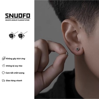 SNUOFO - Khuyên tai hình cỏ bốn lá dành cho nam giới hợp thời trang tinh tế độc đáo phong cách hip-hop và cực chất