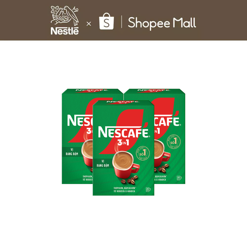 Combo 3 Hộp Cà phê Hòa tan NESCAFÉ VỊ RANG ĐẬM 20 gói Đậm Thơm Hoàn Hảo