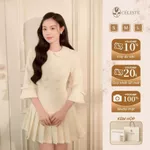 CÉLESTE - LINA DRESS Váy Tiểu Thư Dáng Ngắn Xoè Xếp Li Chất Dạ Ép Cao Cấp Tay Lửng Đính Nơ Thiết Kế Cổ Sen — ảnh 1
