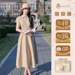 CÉLESTE - LIZZY DRESS Váy Tiểu Thư Dáng Dài Xoè Tay Ngắn Chất Kaki Hàn Thiết Kế Cổ Bẻ Phối Cúc Bọc Tôn Dáng — ảnh 1