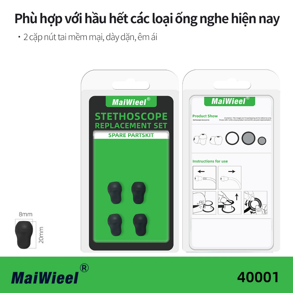 MaiWieel Bộ Phụ Kiện Ống Nghe 40001 -Thay Thế Màng, Ron, Núm Tai Mềm Nút Tai & Eartips Chuyên Dụng