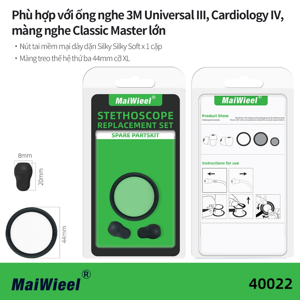MaiWieel Bộ Phụ Kiện Ống Nghe 40001 -Thay Thế Màng, Ron, Núm Tai Mềm Nút Tai & Eartips Chuyên Dụng