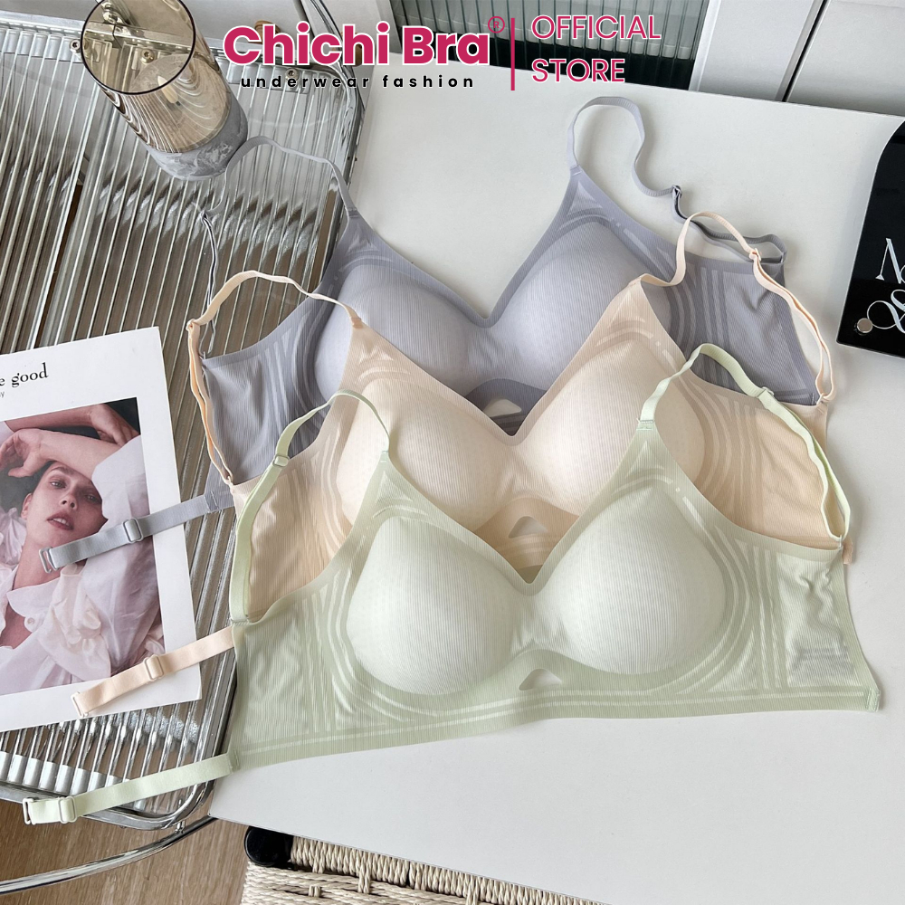 Áo Lót Áo Bra Nữ Chichi Bra Chất Su Mỏng Không Gọng Mút Giọt Nước Dày 3CM Thoáng Khí Không Lộ Viền -- 9736