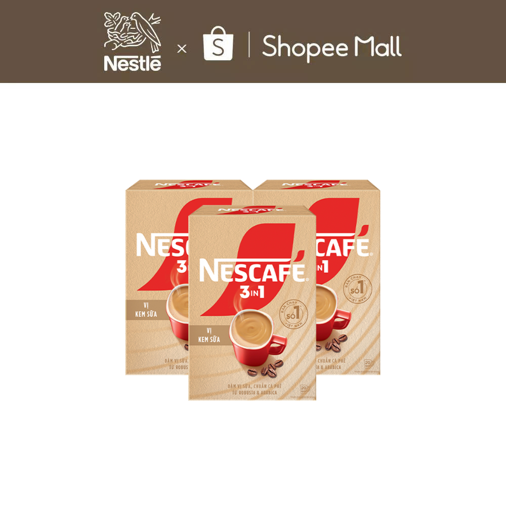 Combo 3 Hộp Cà phê hòa tan NESCAFÉ 3IN1 VỊ KEM SỮA 20 gói ĐẬM VỊ SỮA, CHUẨN CÀ PHÊ