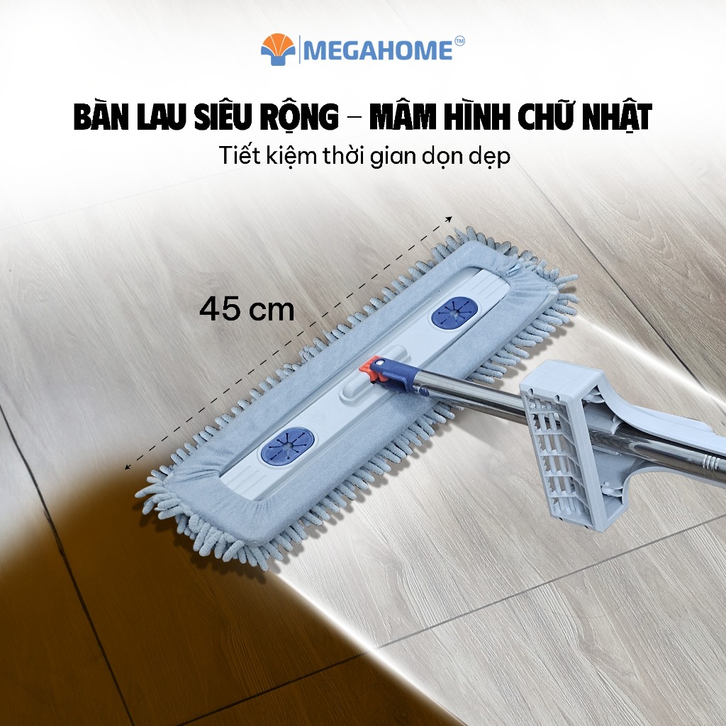 [HỎA TỐC] Cây Lau Nhà Tự Vắt Không Cần Giặt Tay Lau Siêu Nhẹ Bản Lau 45cm MEGAHOME, Kéo Rút Vắt Xả Nước, Tấm Lau San Hô