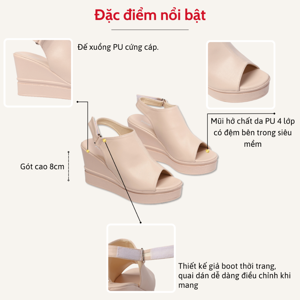 Giày Sandal Nữ Đế Xuồng 8cm Giả Boot Hở Mũi Thời Trang Pixie H419