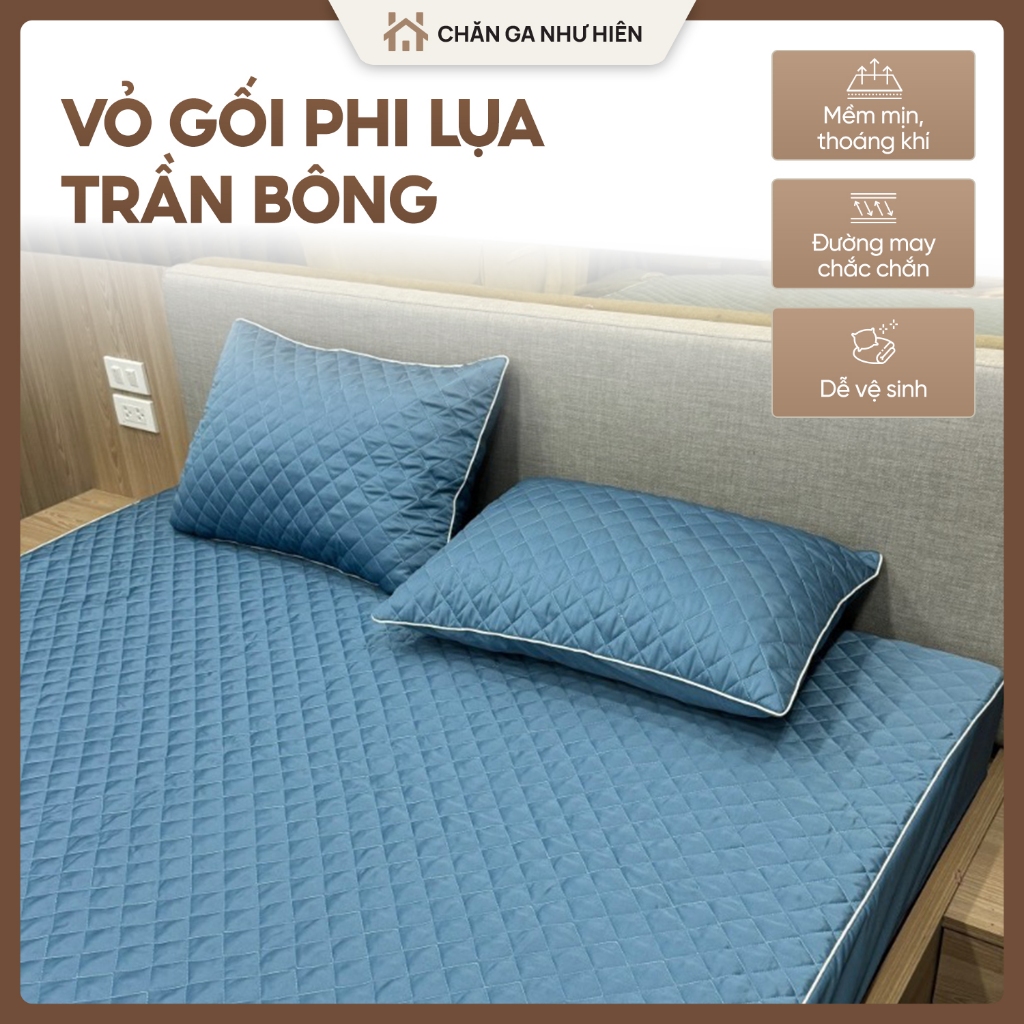 Vỏ Gối Đầu Người Lớn Phi Lụa Trần Bông 50x70cm – Dày Dặn, Màu Trơn, Dễ Vệ Sinh