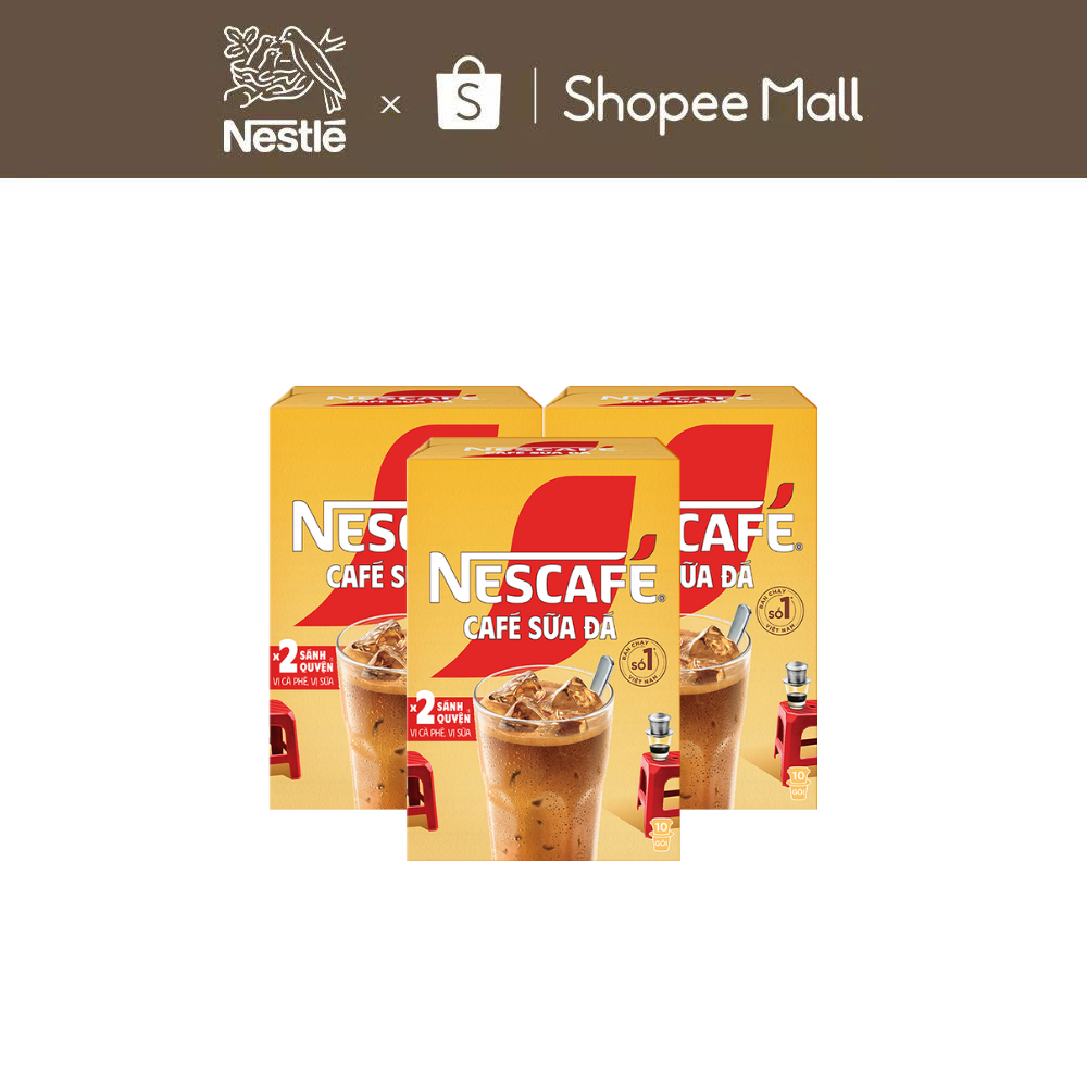 Combo 3 Hộp Cà phê Hòa tan NESCAFÉ CAFÉ SỮA ĐÁ 10 gói Nhân đôi sánh quyện