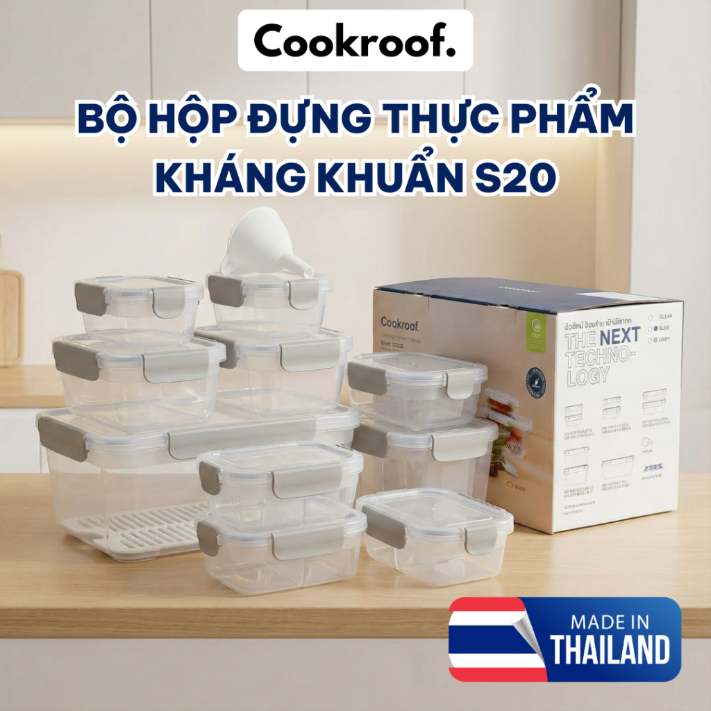 [TOP BÁN CHẠY - Cookroof. S20] Hộp Đựng Thực Phẩm Kháng Khuẩn Chịu Nhiệt Công Nghệ Thái Lan , An Toàn Không BPA