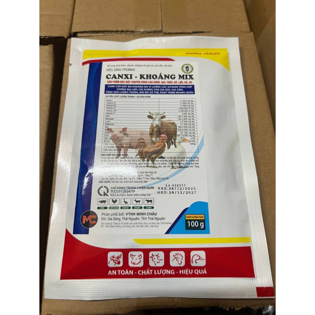 CANXI KHOÁNG MIX 100 Gram Giải pháp bổ sung khoáng – vitamin toàn diện cho gia súc, gia cầm