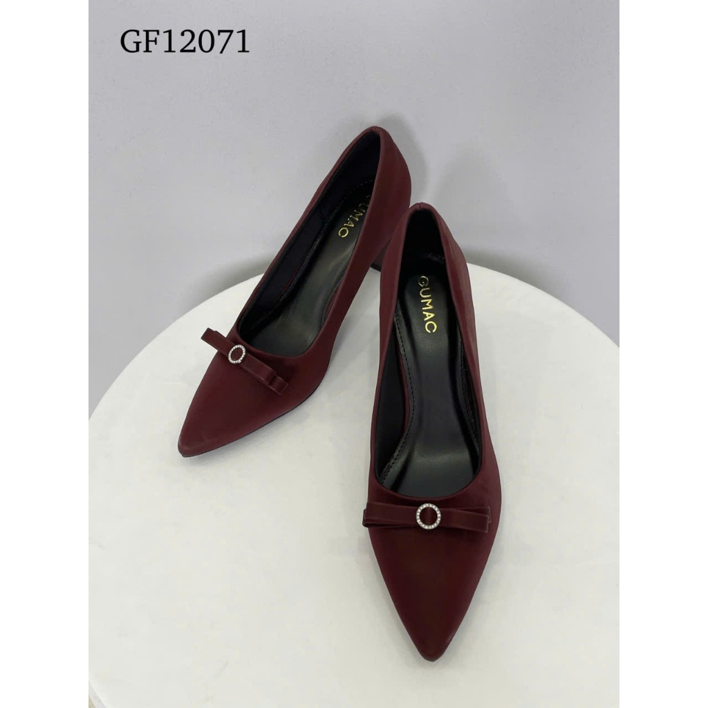 Giày Cao Gót Nữ GUMAC Đính Nơ Mũi Nhọn Gót Vuông Thanh Lịch Thời Trang GF12071