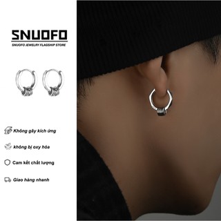 SNUOFO - Khuyên tai nam bằng thép titan đen nguyên bản khuyên tai tròn khuyên tai dáng dài khuyên tai kẹp
