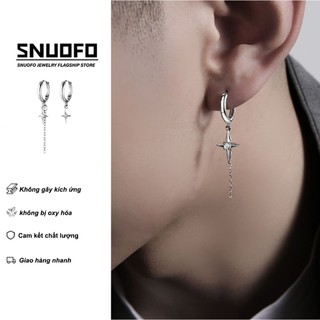 SNUOFO - Khuyên tai hình chữ thập và ngôi sao dành cho nam kiểu dáng vòng thiết kế độc đáo và thời trang với tua rua