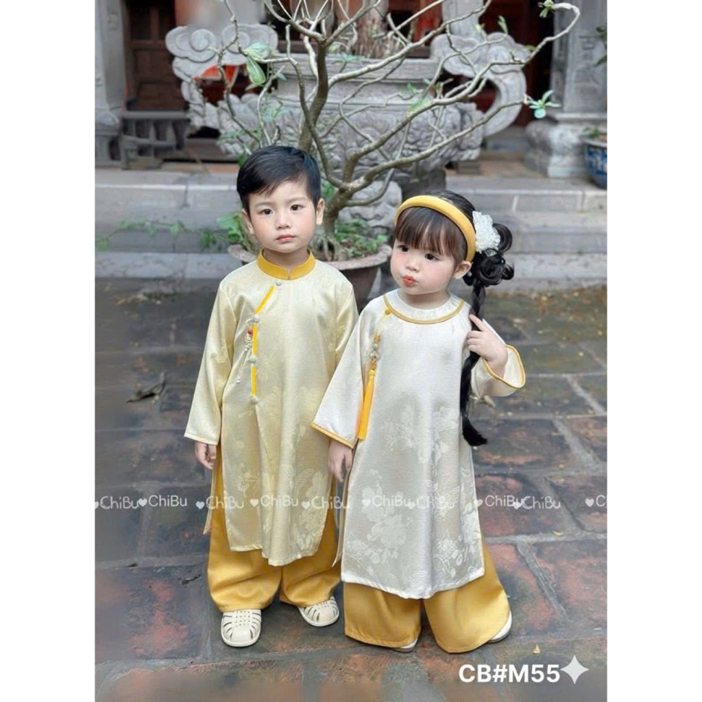 Bộ Áo Dài Bé Trai, Bé Gái, Bộ áo dài cách tân cho bé trai bé gái chất lụa mềm mịn đến 30kg