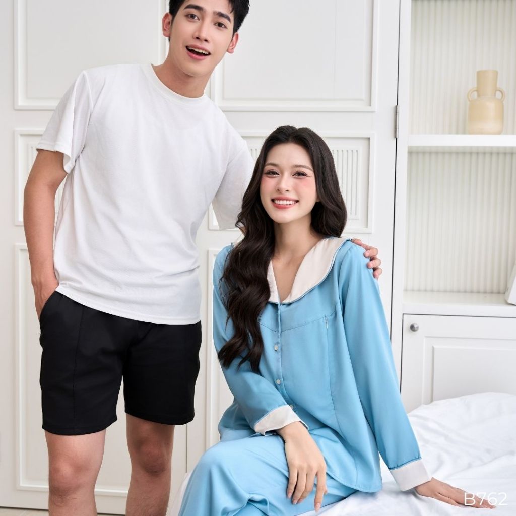 Bộ bầu mặc nhà Lụa Latin cao cấp mềm mát thấm hút mồ hôi, Quần có túi có chun cúc điều chỉnh b762