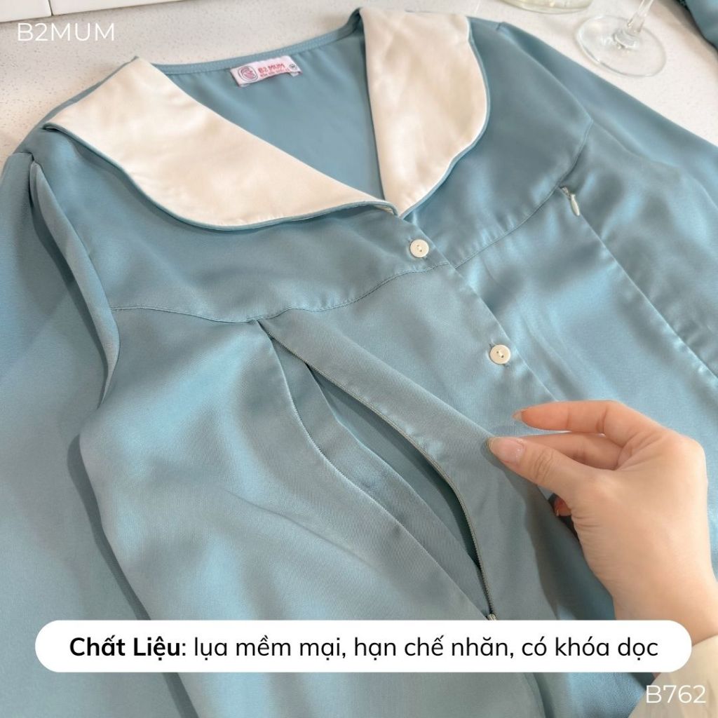 Bộ bầu mặc nhà Lụa Latin cao cấp mềm mát thấm hút mồ hôi, Quần có túi có chun cúc điều chỉnh b762