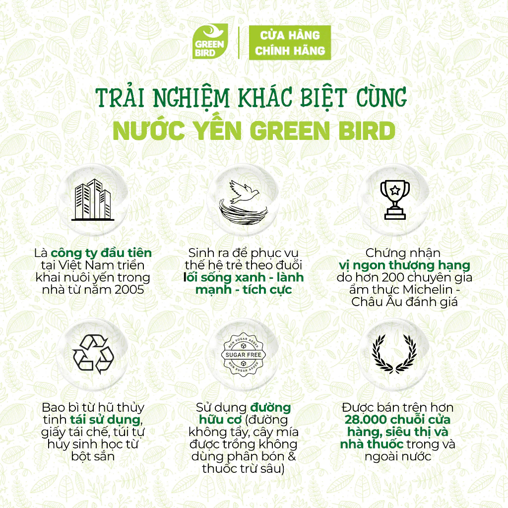Lốc 10 Chai Nước Yến Đông Trùng Hạ Thảo Green Bird Tăng Cường Sức Khỏe - Chai 185ml