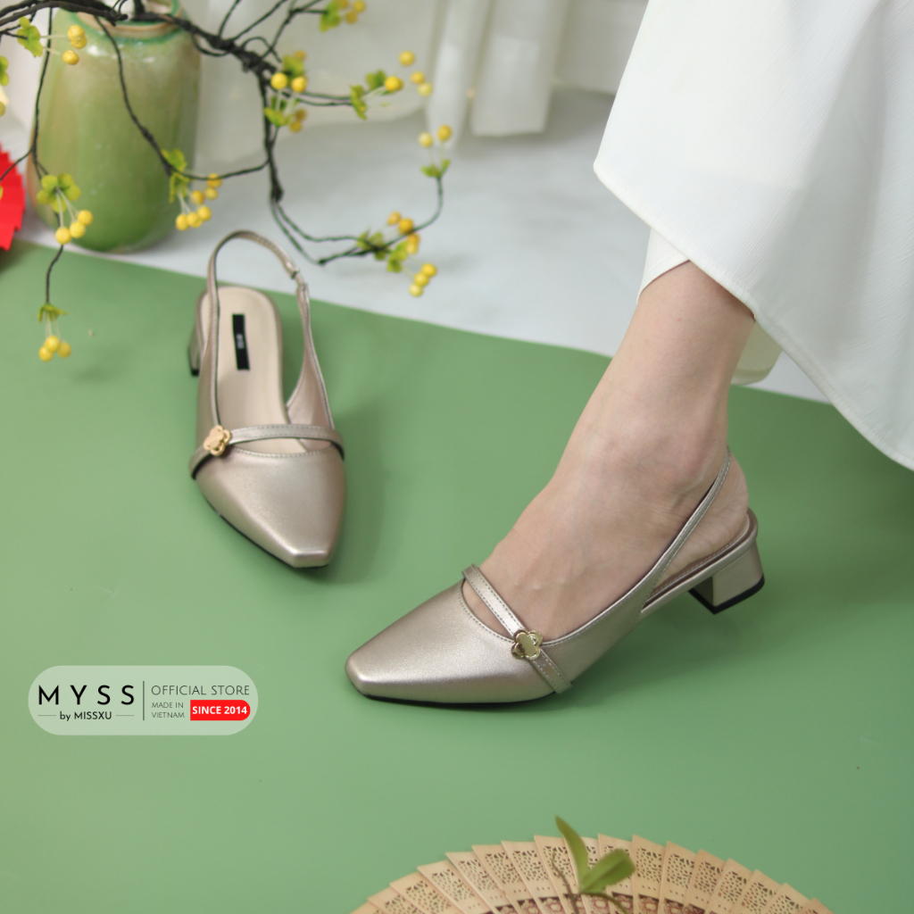 Giày cao gót mũi vuông quai ngang khóa hoa 4cm cao cấp MYSS - CG347