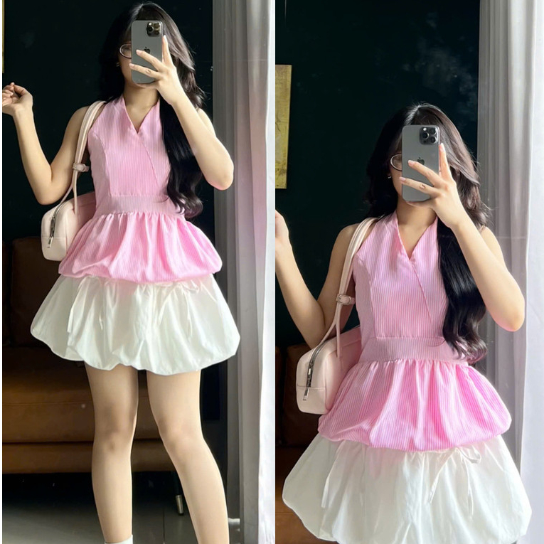 Áo Cổ Yếm Nữ BABEE Hoạ Tiết Bo Chun Xoè Dáng Bí Hở Lưng Mềm Mịn Kiểu Dáng Sang Trọng Quyến Rũ
