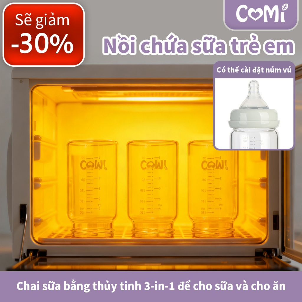 COMI Bình Thủy Tinh Trữ Sữa Cho Bé Dung 180ml Bình bảo quản sữa mẹ chuyên dụng Cổ rộng  Có thể kết nối với máy hút sữa