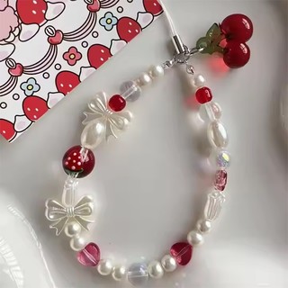 【Chamvn】Dây đeo điện thoại hình nơ hạt anh đào cho bé gái chống mất cổ tay