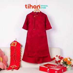 Áo Dài Cách Tân Bé Gái TIHON Gấm Hoa Nổi Sang Trọng - Đồ Tết Cho Bé Cao Cấp Màu Đỏ, Hồng SET0755190